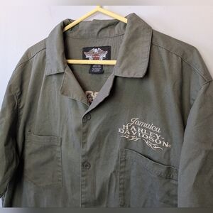 HARLEY DAVIDSON Jamaica Men Button Down Shirt Green Color XL Baggy Biker Moto